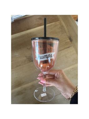 Unbranded Orange Black Stemmed Tumbler With Straw